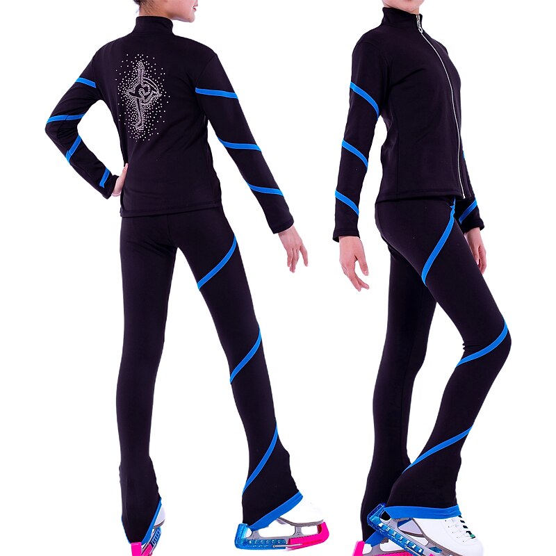 Figure Skating Jacket with Pants Girls' Ice Skating Jacket Pants / Trousers Leggings Pink Blue Purple Fleece Spandex High Elasticity Training Practise Competition Skating Wear Thermal Warm Handmade2