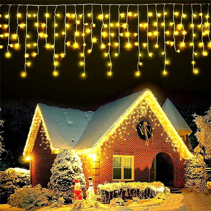 Icicle String Light Decor Light IP44 Outdoor Holiday Light Icicle Curtain Lights 3.5M 5M 96Leds 216Leds Flexible String Light for New Year Xmas Party Decoration Garland Colorful Lighting EU US Plug