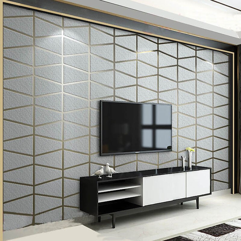 Geometric Wallpaper 3D Wall Murals Non-woven Fabric Imitation Deerskin Velvet Wallpaper Adhesive Required for Bedroom Living Room TV Background  Home Decoration 53x950/20.87''x374''3