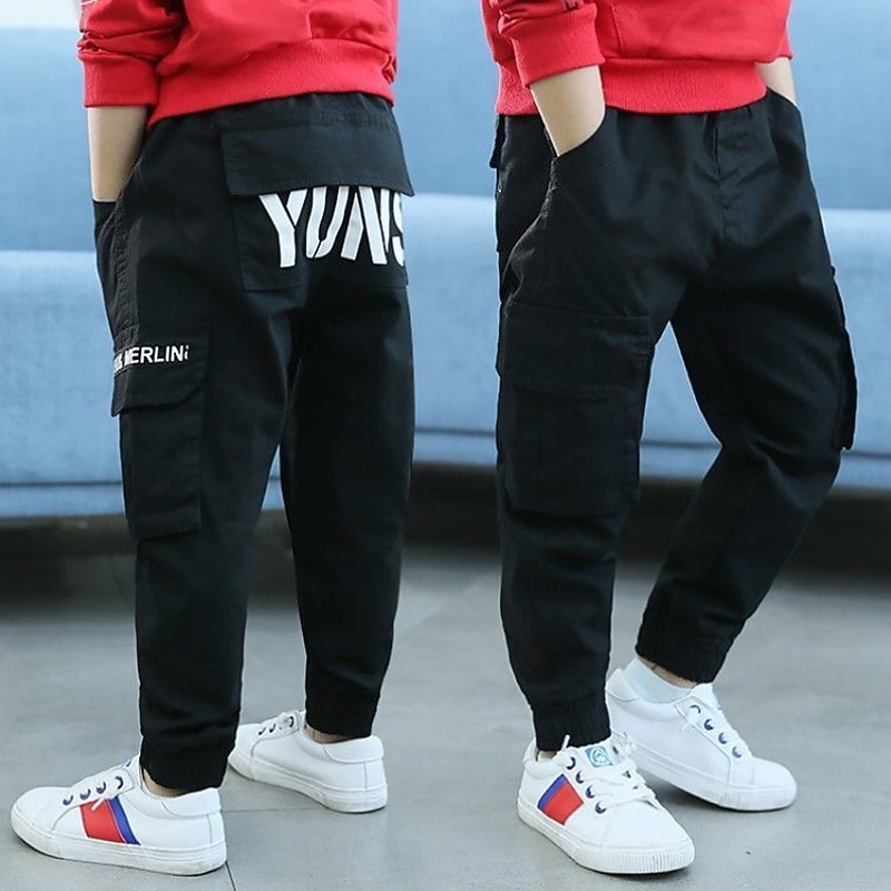 Boys 3D Graphic Letter Pants Spring Fall Active Basic Cotton Kids 4-12 Years Casual Daily Regular Fit2