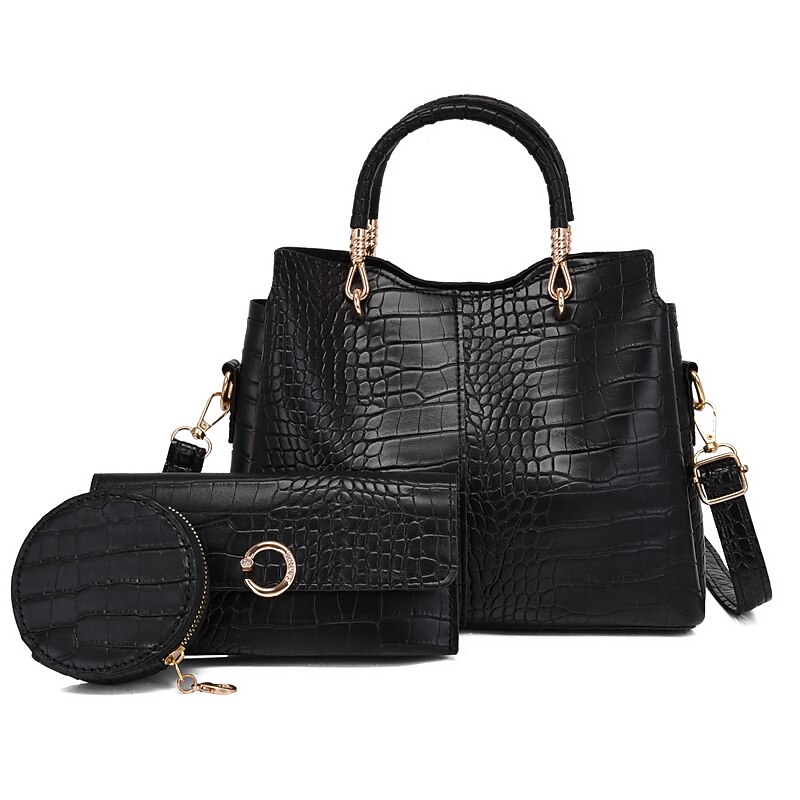 Women's Bag Set PU Leather 3 Pcs Purse Set Going out Office & Career Black White Pink3