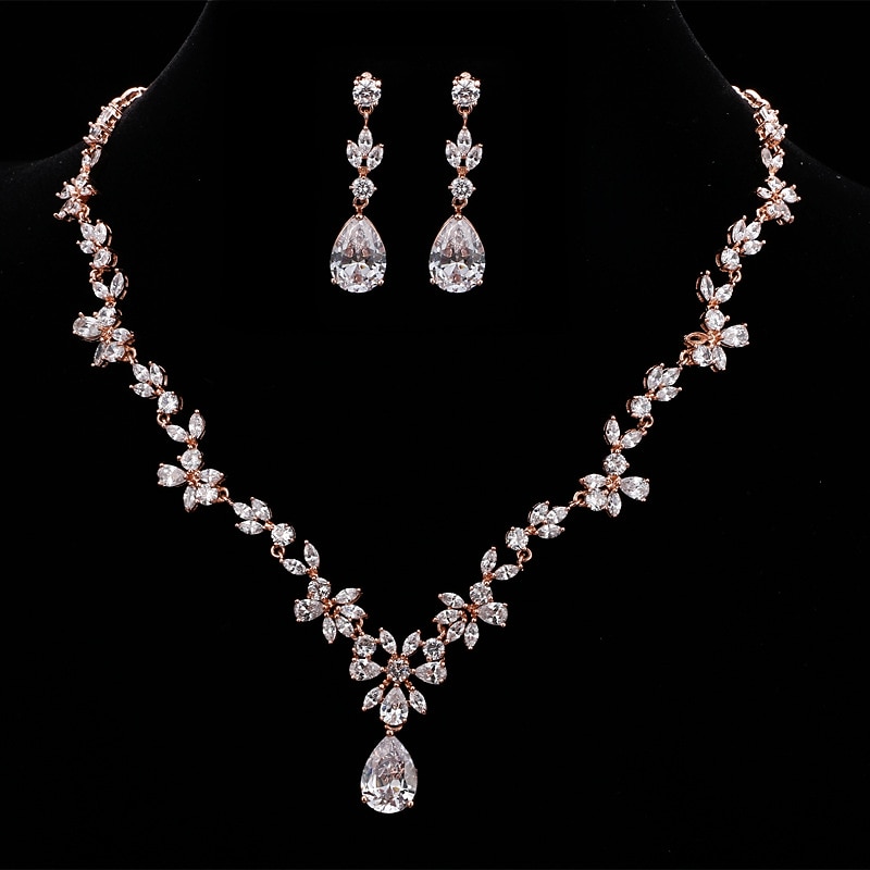 Bridal Jewelry Sets 1 set Cubic Zirconia Copper 1 Necklace Earrings Women's Luxury Elegant Drop Jewelry Set For Wedding Party Anniversary2