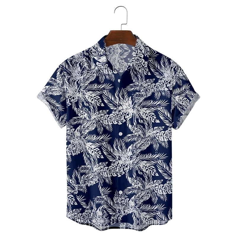 Men's Floral Graphic Palm Leaf Shirt Summer Hawaiian Shirt Aloha Shirt Short Sleeve Shirt Collar Fashion Designer Lightweight Street Daily Holiday Blue and White 18 blue 19 blue S M L