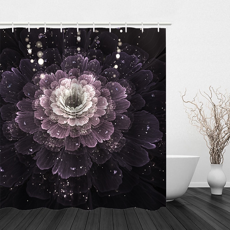 Shower Curtain with Hooks 180cm*180cm(70"*70") Polyester Washable Waterproof Modern Bathroom Landscape Lotus Landscape Printing3