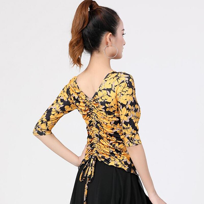 Latin Dance Ballroom Dance Top Printing Women's Training Performance Half Sleeve Polyester4