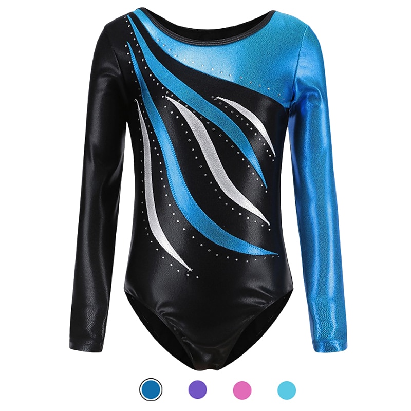 Gymnastics Leotards Women's Girls' Bodysuit Leotard Spandex High Elasticity Breathable Handmade Sparkly Long Sleeve Training Competition Dance Rhythmic Gymnastics Artistic Gymnastics Blue Sky Blue