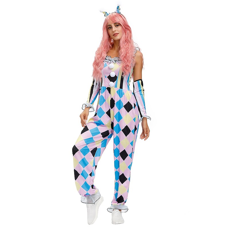 Women's Clown Jumpsuit with Gloves Outfits Burlesque Clown Pennywise Costume for Adults' Cairnical Party Festival3
