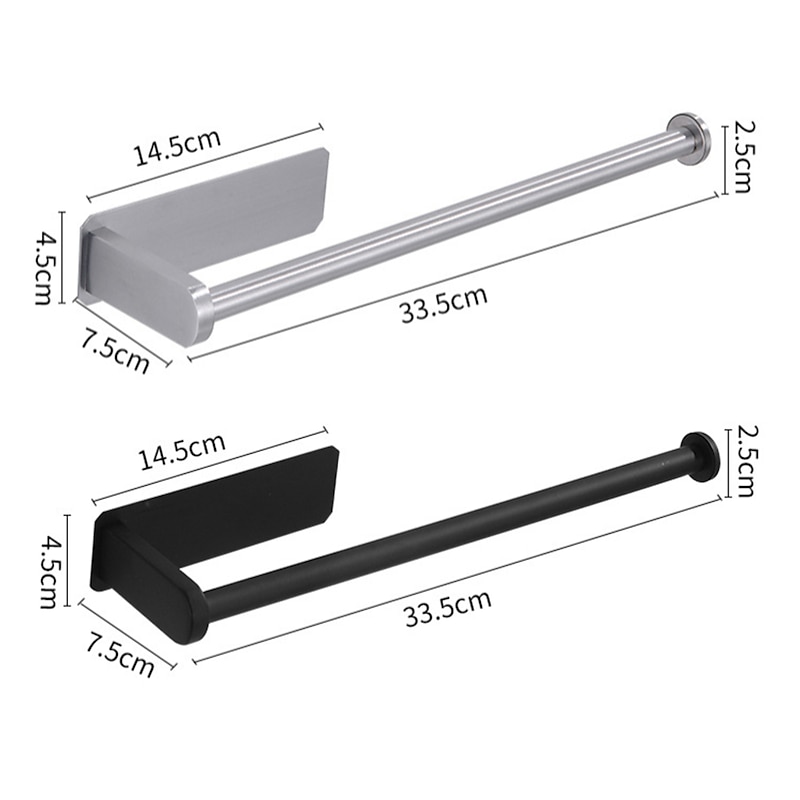 Self-adhesive Towel Holder,Toilet Paper Holder Wall Mounted,Stainless Steel Toilet Paper Roll Holder, Tissue Roll(Black/Chrome)4