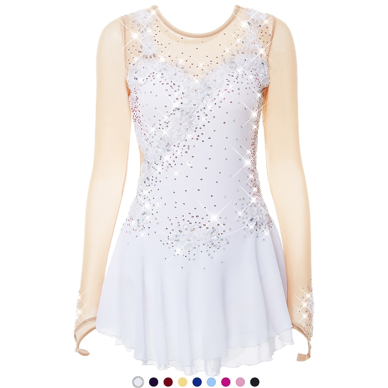 Figure Skating Dress Women's Girls' Ice Skating Dress Outfits Light Yellow Yan pink Violet Flower Mesh Spandex Lace High Elasticity Training Competition Skating Wear Flower Dumb Light Ice Skating