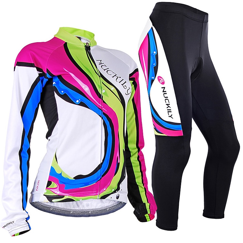 Nuckily Women's Long Sleeve Cycling Jersey with Tights Summer Black Floral Botanical Bike Clothing Suit Windproof Breathable Anatomic Design Reflective Strips Back Pocket Sports Polyester Lycra Floral 19