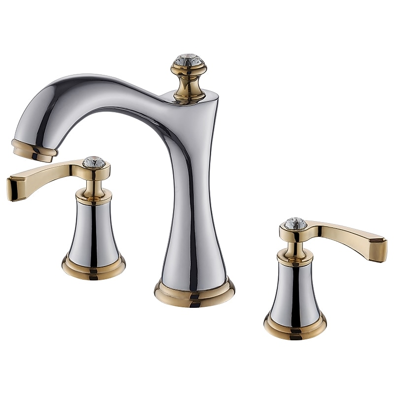 Luxury Widespread Bathroom Sink Mixer Faucet Vintage, 360 Swivel Retro Style Brass 3 Hole 2 Handle Basin Tap Deck Mounted, Washroom Basin Vessel Water Tap with Hot and Cold Hose3
