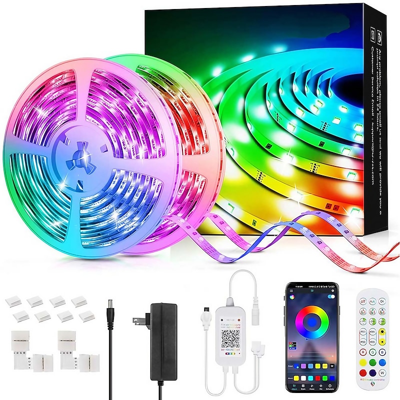 LED Strip Lights 65.6Ft-20M Color Changing LED Light Strips with Music Sync Remote Built-in Mic Bluetooth App Control RGB LED Lights for Bedroom Party Kitchen TV Home