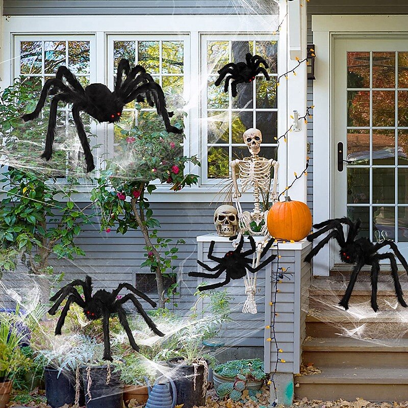 2 Pieces Halloween Plush Spiders Black Scary Artificial Spider Halloween Decoration Horror Prop Children Toy Party Supplies3