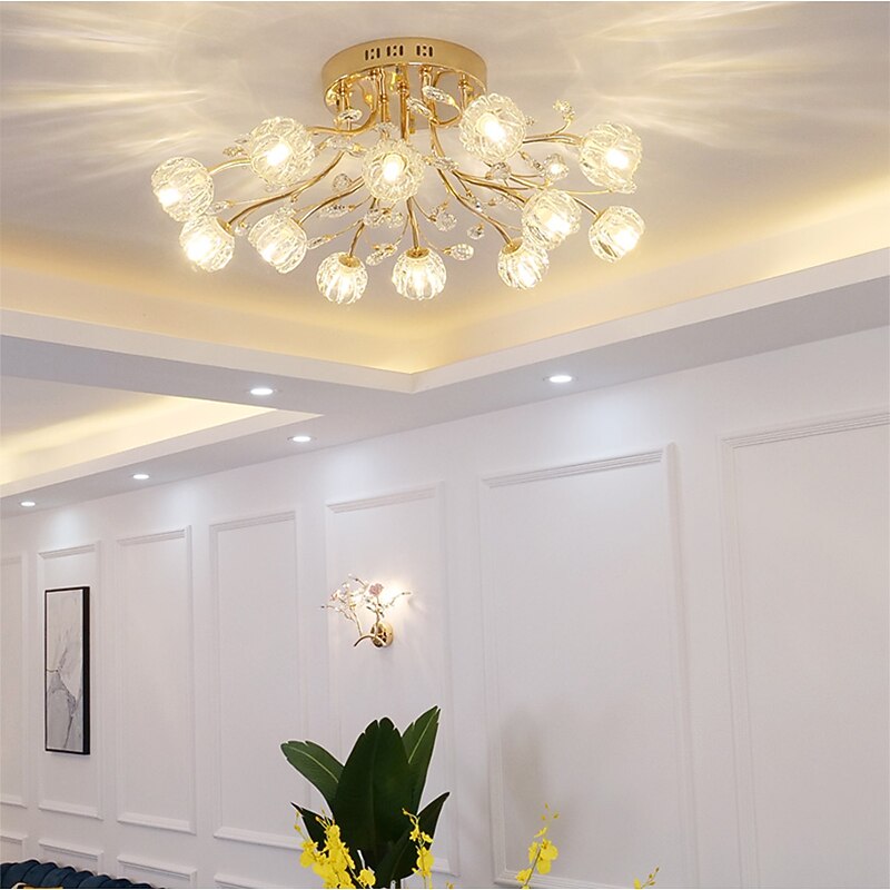 Flush Mount Chandelier LED Crystal Ceilling Light Metal Electroplated Nordic Style 110-240V4