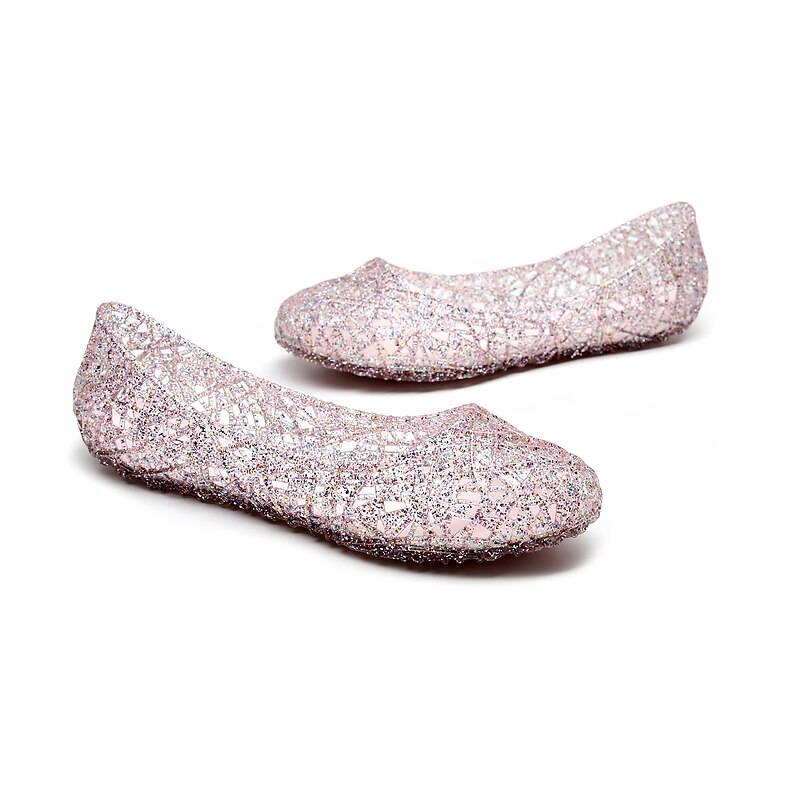 Women's Flats Ballerina Jellies Shoes Daily Solid Colored Summer Flat Heel Round Toe Casual PVC Loafer Silver Black Pink2