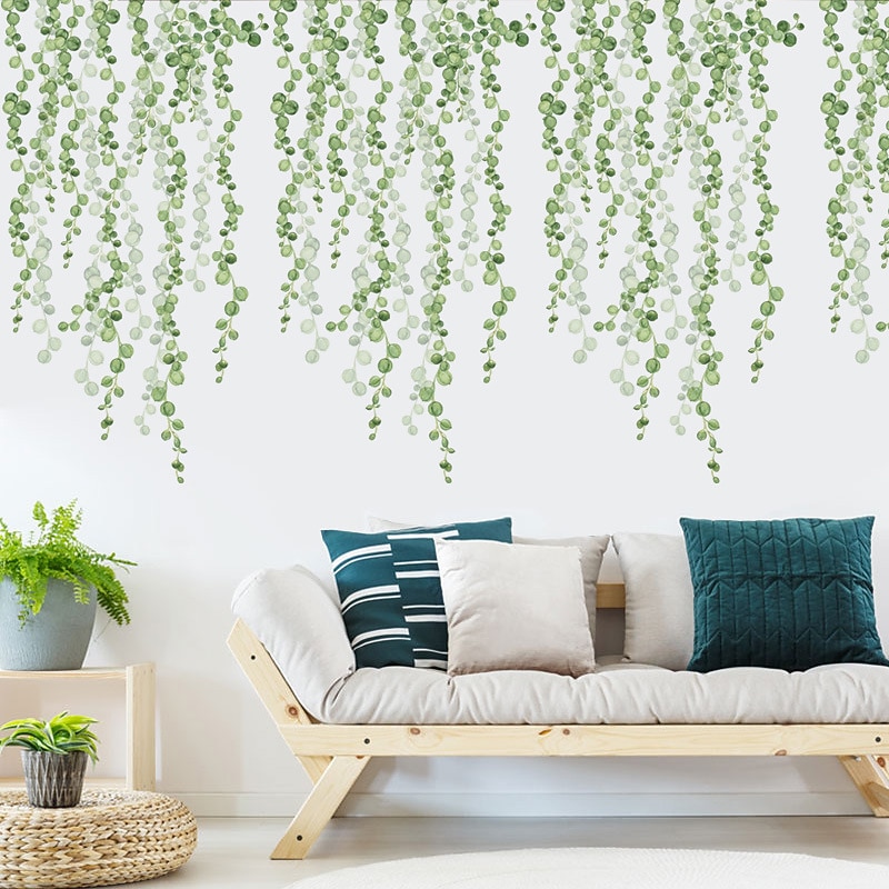 Green Leaves Plants Wall Stickers Bedroom Living Room  Removable PVC DIY Home Decoration Bedroom Living Room  Wall Decal  2pcs