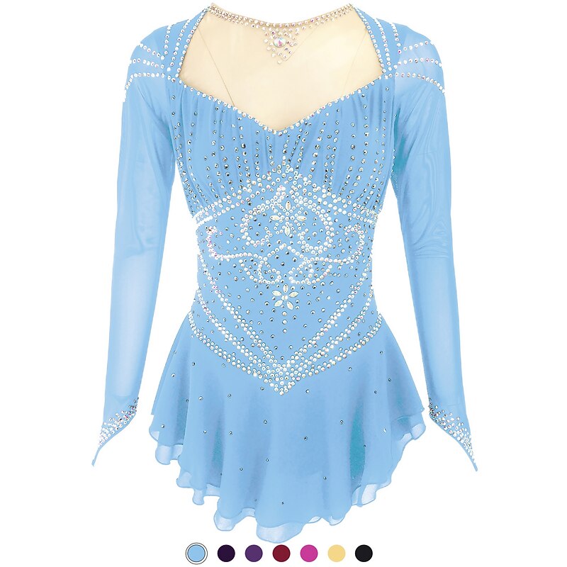 Figure Skating Dress Women's Girls' Ice Skating Dress Outfits Black Yellow Dark Red Open Back Spandex Stretch Yarn High Elasticity Training Skating Wear Solid Colored Classic Crystal / Rhinestone