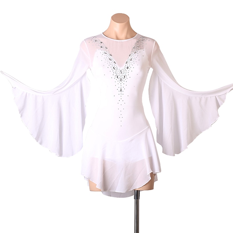 Figure Skating Dress Women's Girls' Ice Skating Dress Outfits White Royal Blue Sky Blue Patchwork Mesh Spandex High Elasticity Training Practice Professional Skating Wear Handmade Crystal / Rhinestone