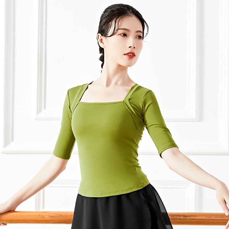 Activewear Top Pure Color Women's Performance Training Half Sleeve High Cotton Blend2