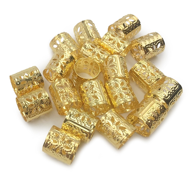 20Pcs Dreadlock Beads Adjustable Hair Braid Cuff Clip 8Mm Hole Golden Silver Mixed Color  Hair Jewelry  Hair Jewels for Braids