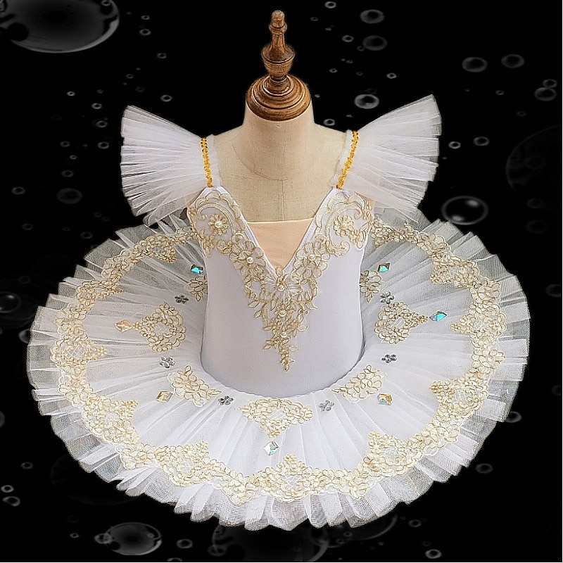 Kids' Dancewear Ballet Tutu Dress Dress Rhinestone Imitation Pearl Lace Girls' Training Performance Cap Sleeve High Mesh Spandex4