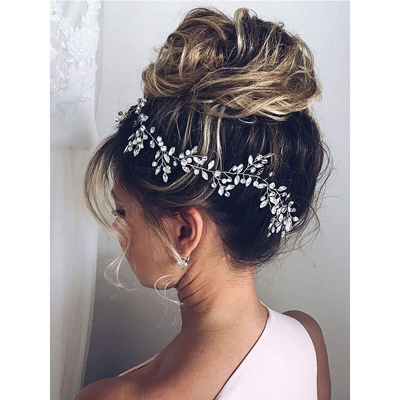 Bride Rhinestone Hair Vine Bridal Silver Hair Piece Crystal Headband Hair Accessories for Women and Girls4