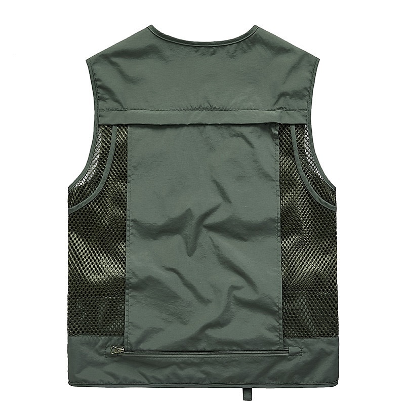 Men's Gilet Fishing Vest Hiking Vest Outdoor Street Fishing Racing Sporty Casual Summer Fall Pocket Full Zip Polyester Breathable Solid Color Zipper V Neck Regular Fit Black Army Green Red Navy Blue2