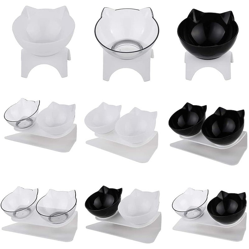 Pet Comfort Feeding Bowls Pet Food Water Feeder 15° Tilted Dispenser-Dog Cat Double Bowl wi Raised and Tilted Platform3