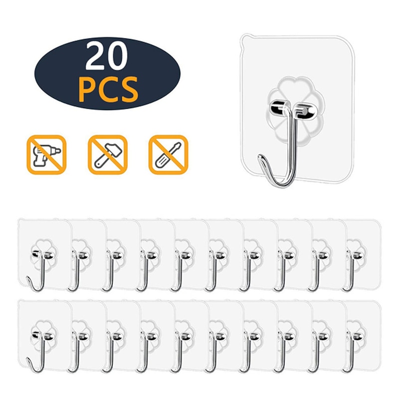 20Pcs Transparent Strong Self Adhesive Door Wall Hangers Hooks Suction Heavy Load Rack Cup Sucker for Kitchen Storage Garlands Towel Hanging Hooks