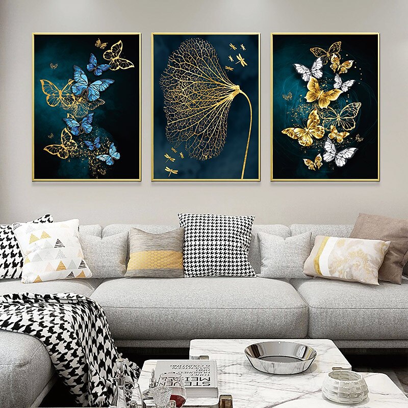 Wall Art Canvas Poster Painting Artwork Picture Abstract Butterfly Gold Home Decoration Dcor Rolled Canvas No Frame Unframed Unstretched