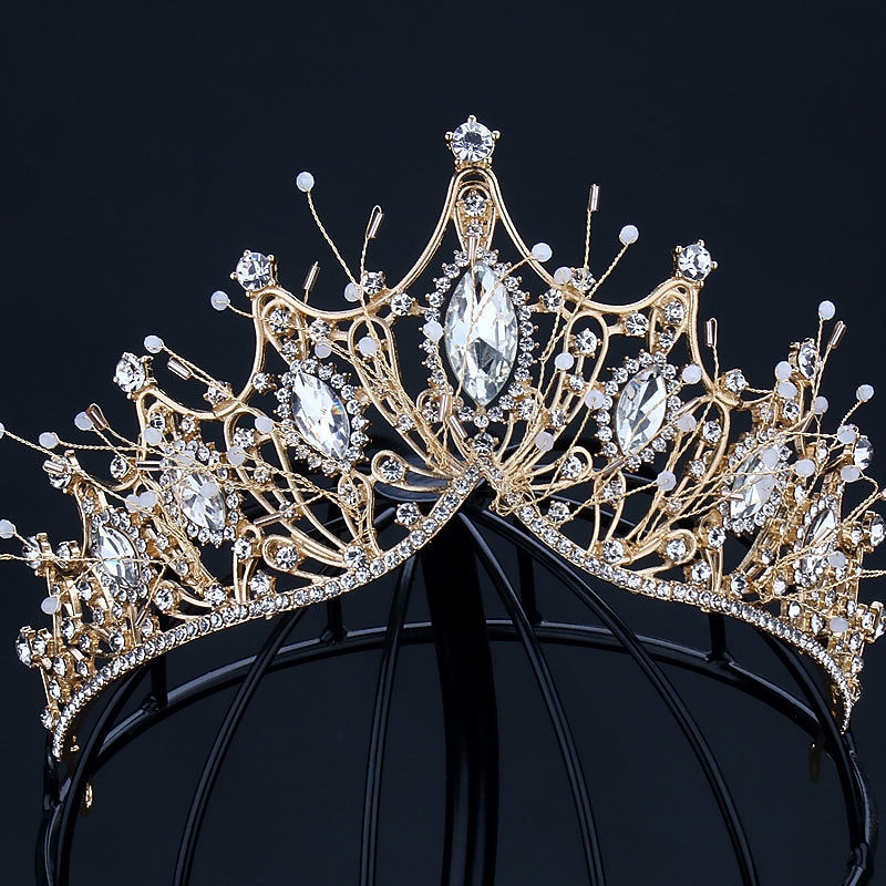 Rhinestone Alloy Big Crown Handmade Accessories Atmospheric Styling Hair Accessories Golden Dress Crown3