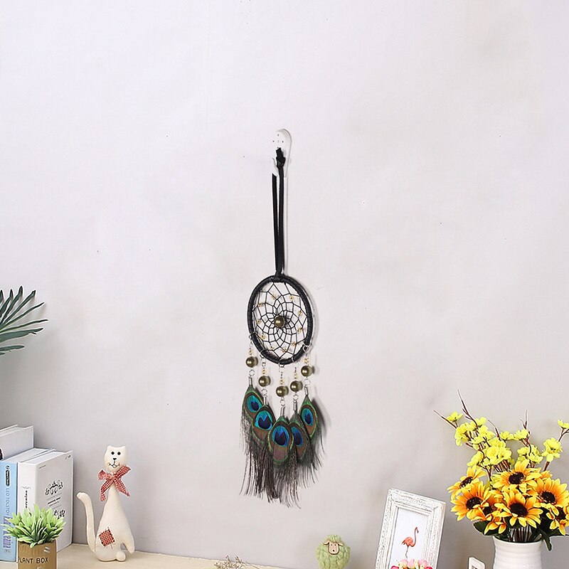 Boho Dream Catcher Handmade Gift Wall Hanging Decor Art Ornament Craft Bead Peacock Feather For Kids Bedroom Wedding Festival4