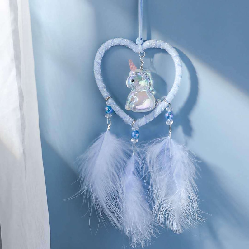 Boho Dream Catcher Handmade Gift Wall Hanging Decor Art Ornament Craft Heart Unicorn Feather For Kids Bedroom Wedding Festival3