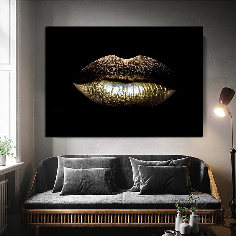 Wall Art Canvas Prints Painting Artwork Picture  gold lips Home Decoration Decor Rolled Canvas No Frame Unframed Unstretched4