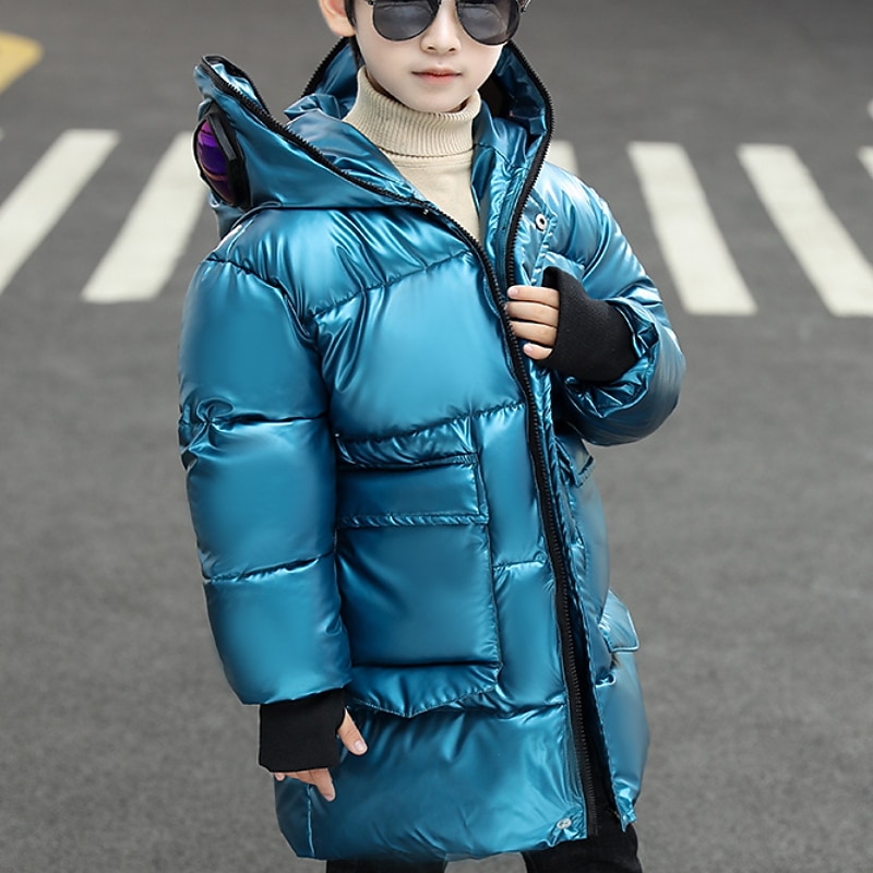 Kids Boys Winter Coat Hoodie Jacket Parka Long Sleeve Cartoon Letter Outwear Zipper Design Spring Fall Active Casual 3-8 Years Cute Blue Silver Red4