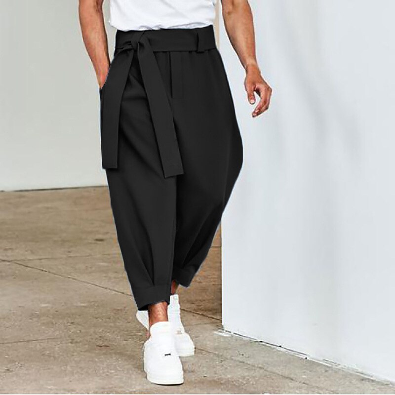 Men's Trousers Pants Trousers Tapered Carrot Pants Cropped Pants Casual Pants Drawstring Elastic Waist Novelty Solid Color Comfort Outdoor Ankle-Length Casual Daily Streetwear Streetwear Casual3