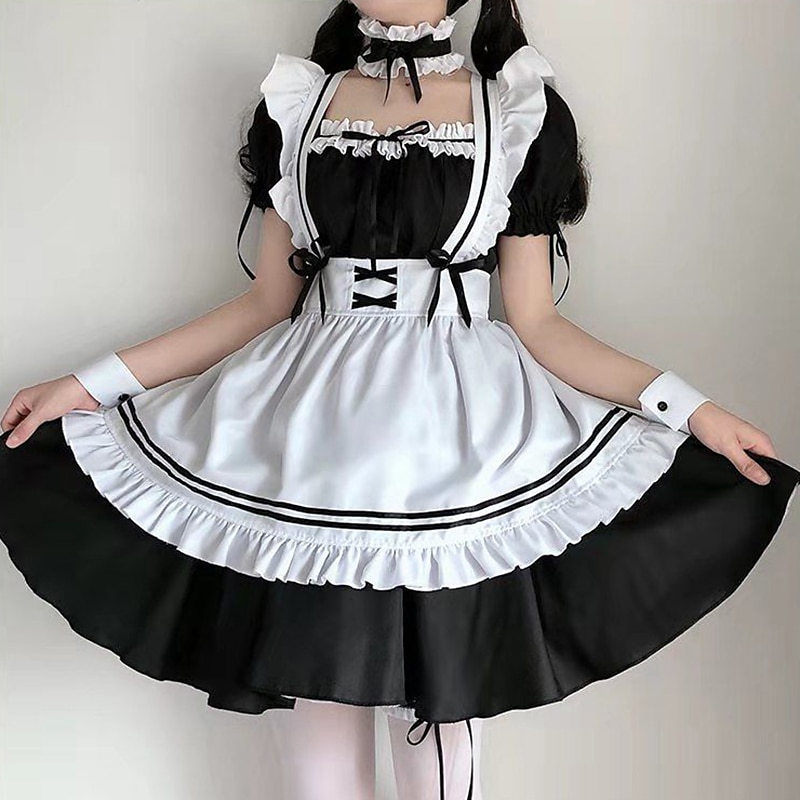 Cosplay Maid Costume Anime Dress Outfits Vacation Dress Cosplay Suits Dresses Dress Neckwear Wristlet For Women's Adults'