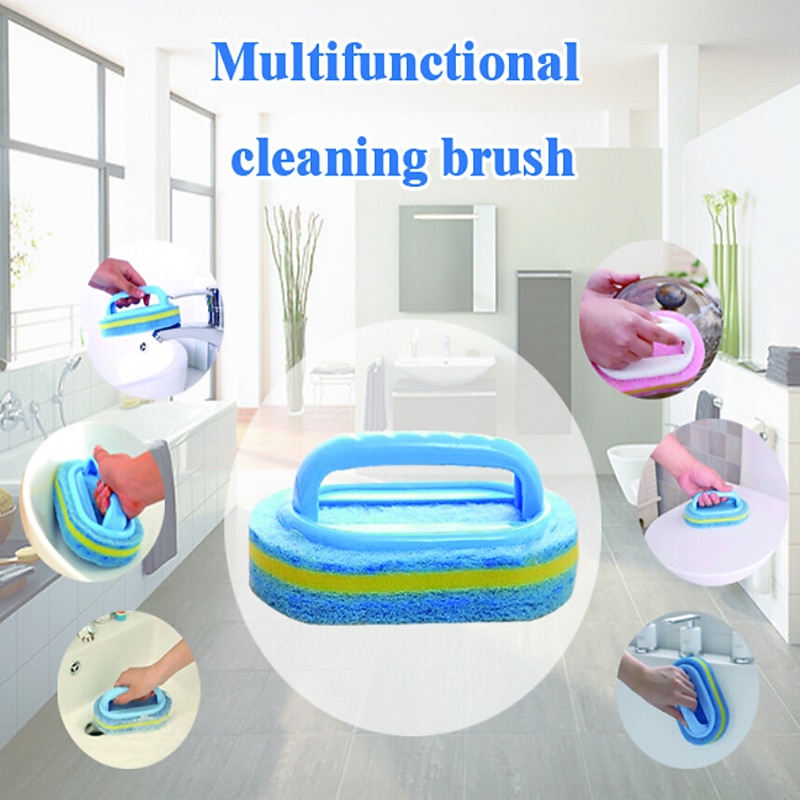 Bathroom Kitchen Cleaning Brush Toilet Glass Wall Bath Brush Handle Sponge Bottombathtub Ceramic Tools2