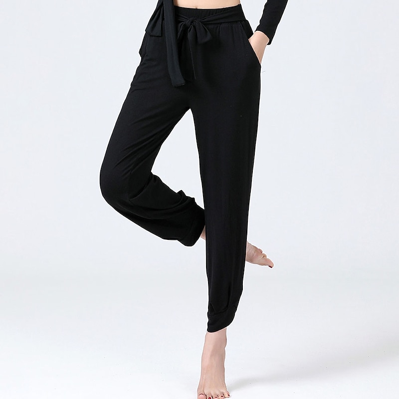 Ballroom Dance Activewear Pants Cinch Cord Solid Women's Training Performance High Modal