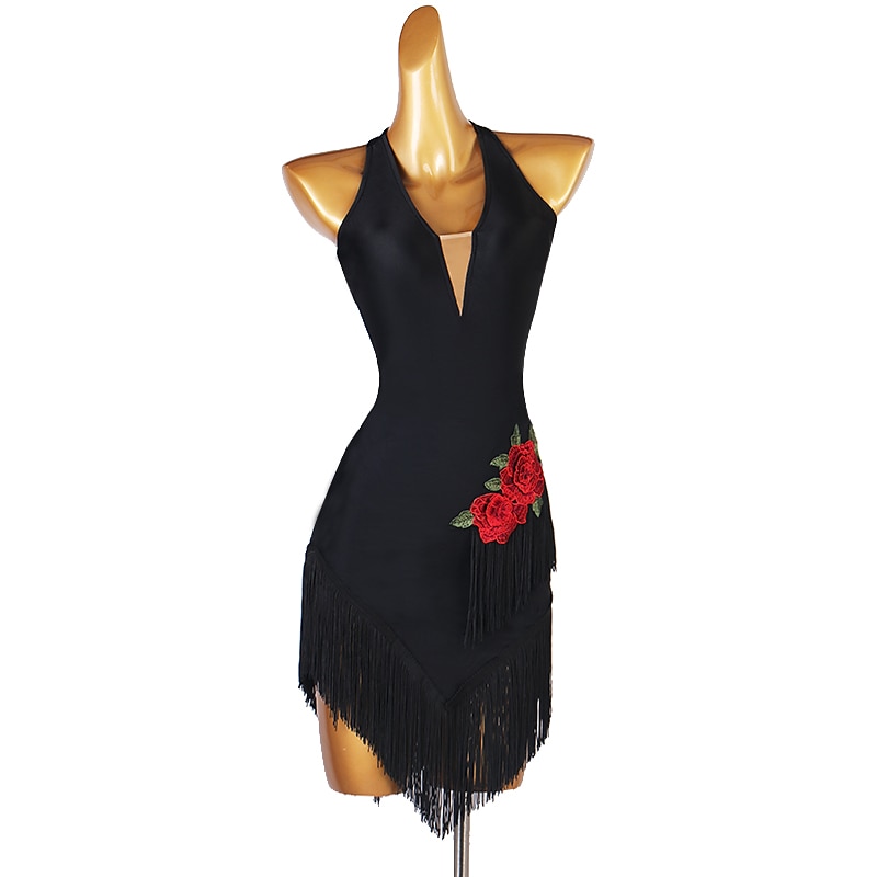 Latin Dance Dress Fringed Tassel Embroidery Women's Performance Sleeveless Chinlon