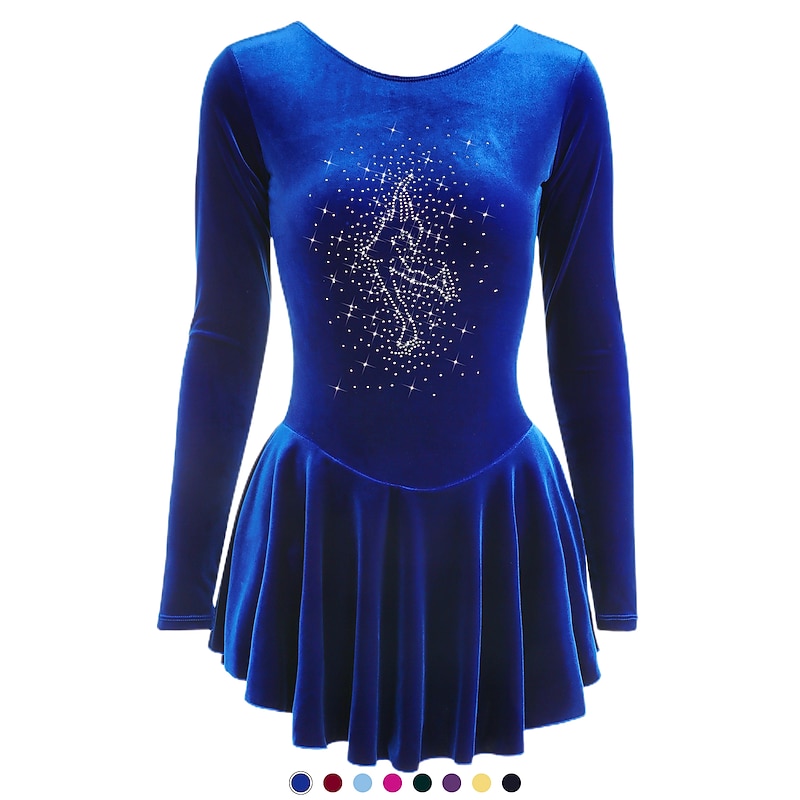 Figure Skating Dress Women's Girls' Ice Skating Dress Light Yellow Dark Red Velvet Training Competition Skating Wear Thermal Warm Handmade Crystal / Rhinestone Long Sleeve Ice Skating