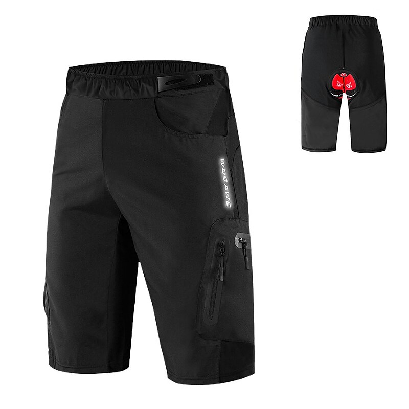 WOSAWE Men's Solid Color Cycling MTB Shorts Cycling Shorts Bike Padded Shorts / Chamois MTB Shorts Loose Fit Mountain Bike MTB Road Bike Cycling Sports 3D Pad Cycling Quick Dry Anatomic Design Black3
