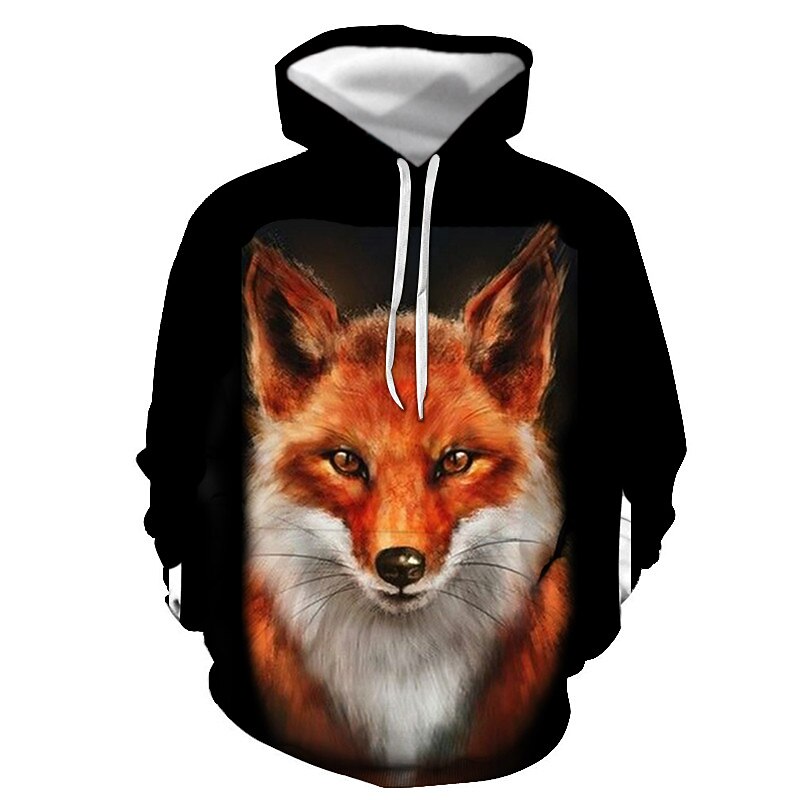 Men's Graphic Fox Hoodie Hoodies Sweatshirt Streetwear Casual Long Sleeve Hooded Casual Daily Royal Blue Blue Print Spring &  Fall Designer