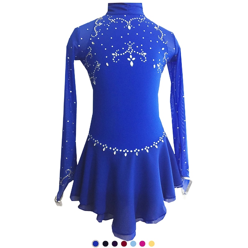 Figure Skating Dress Women's Girls' Ice Skating Dress Outfits Dark Purple Dark Red Fuchsia Elastane Outdoor clothing Practice Competition Skating Wear Handmade Classic Long Sleeve Ice Skating Figure