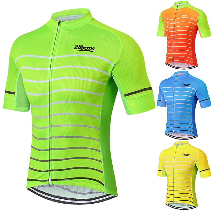 Men's Cycling Jersey Solid Color Stripes Patterned Short Sleeve Bike Jersey Top with 3 Rear Pockets Mountain Bike MTB Road Bike Cycling UV Resistant Quick Dry Back Pocket Sweat-Wicking Sports Yellow