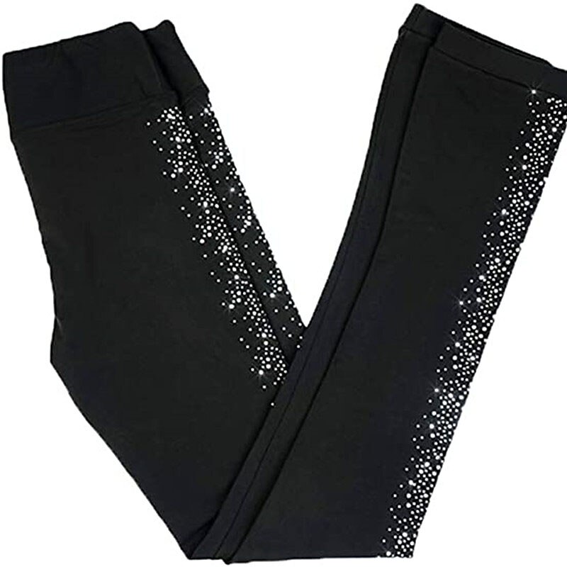 Figure Skating Pants Women's Girls' Ice Skating Leggings Outfits Bottoms Black Patchwork Spandex High Elasticity Training Competition Skating Wear Handmade Crystal / Rhinestone Figure Skating2