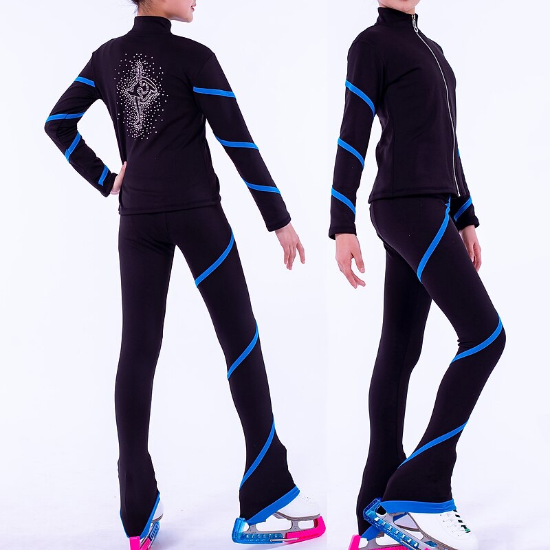 Figure Skating Jacket with Pants Girls' Ice Skating Jacket Pants / Trousers Leggings Pink Blue Purple Fleece Spandex High Elasticity Training Practise Competition Skating Wear Thermal Warm Handmade3