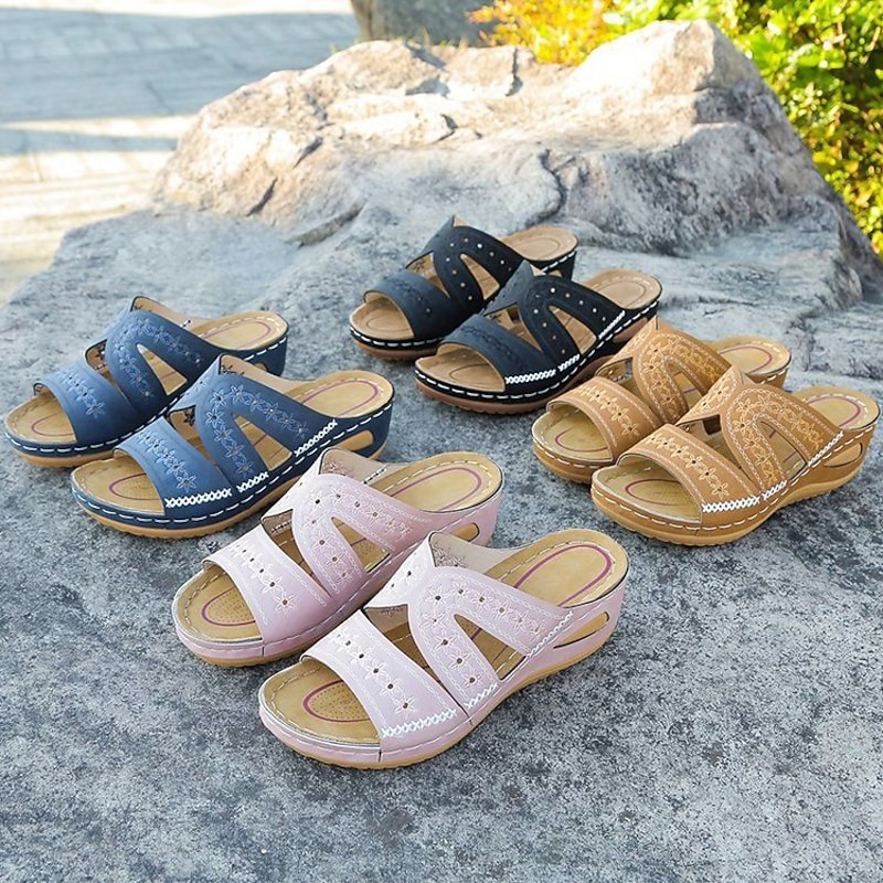 Women's Summer Open-Toe Slide Sandals – Cushioned Sole with Cut-Out Design, Available in Multiple Colors for Casual Wear