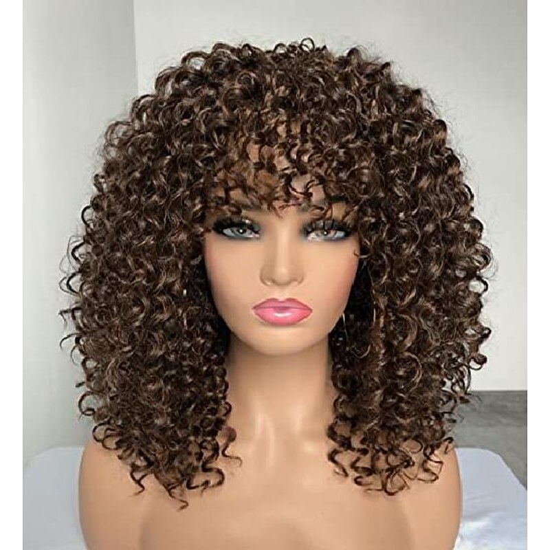 Brown Wigs for Women Afro Curly Wigs with Bangs for Black Women Kinky Curly Wig for Daily Wear (Color : Brown)