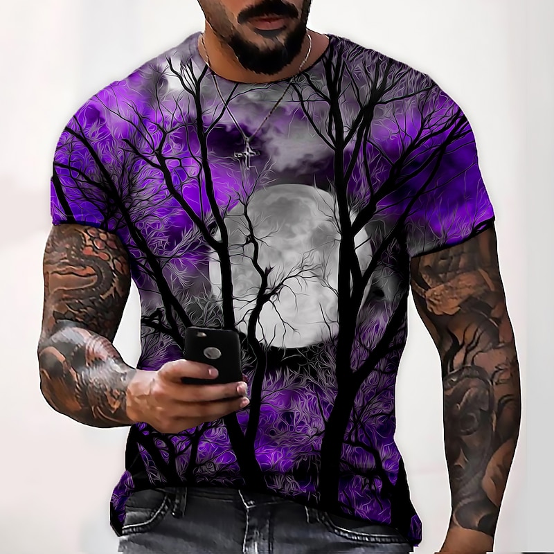 Men's Unisex Moon Spooky Moon Graphic Prints Shirt T Shirt Tee Short Sleeve T shirt 3D Print Crew Neck Shirt Designer Casual Big and Tall Halloween Daily Holiday Wine Yellow Red Summer Clothing4